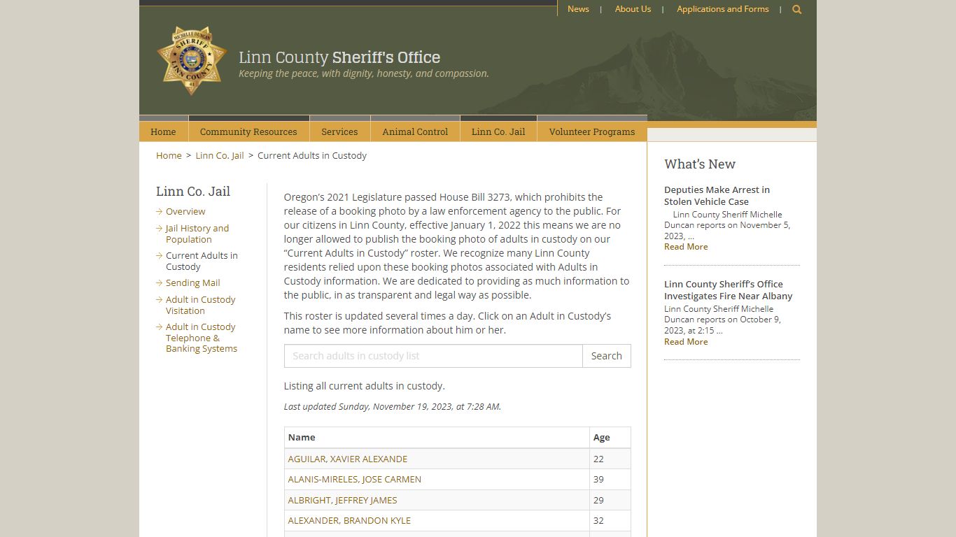 Current Adults in Custody - Linn County Sheriff's Office