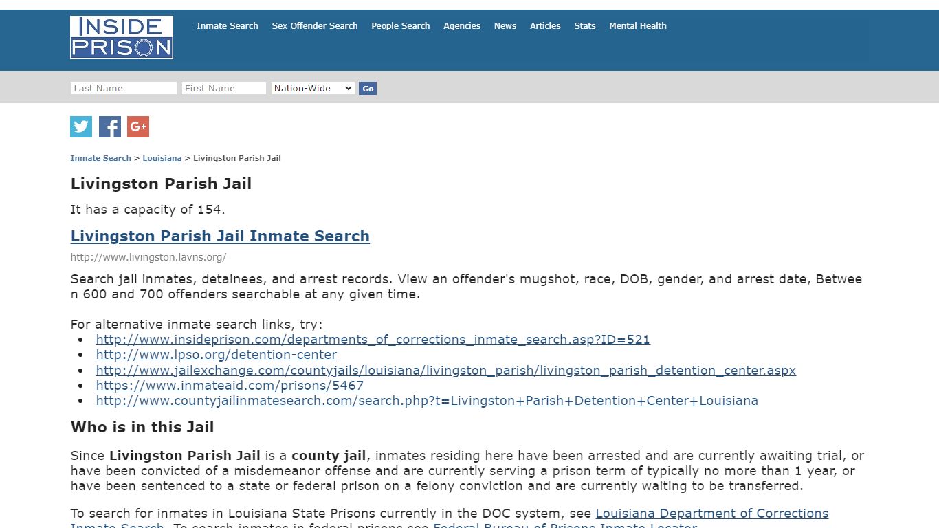 Livingston Parish Jail - Louisiana - Inmate Search - Inside Prison