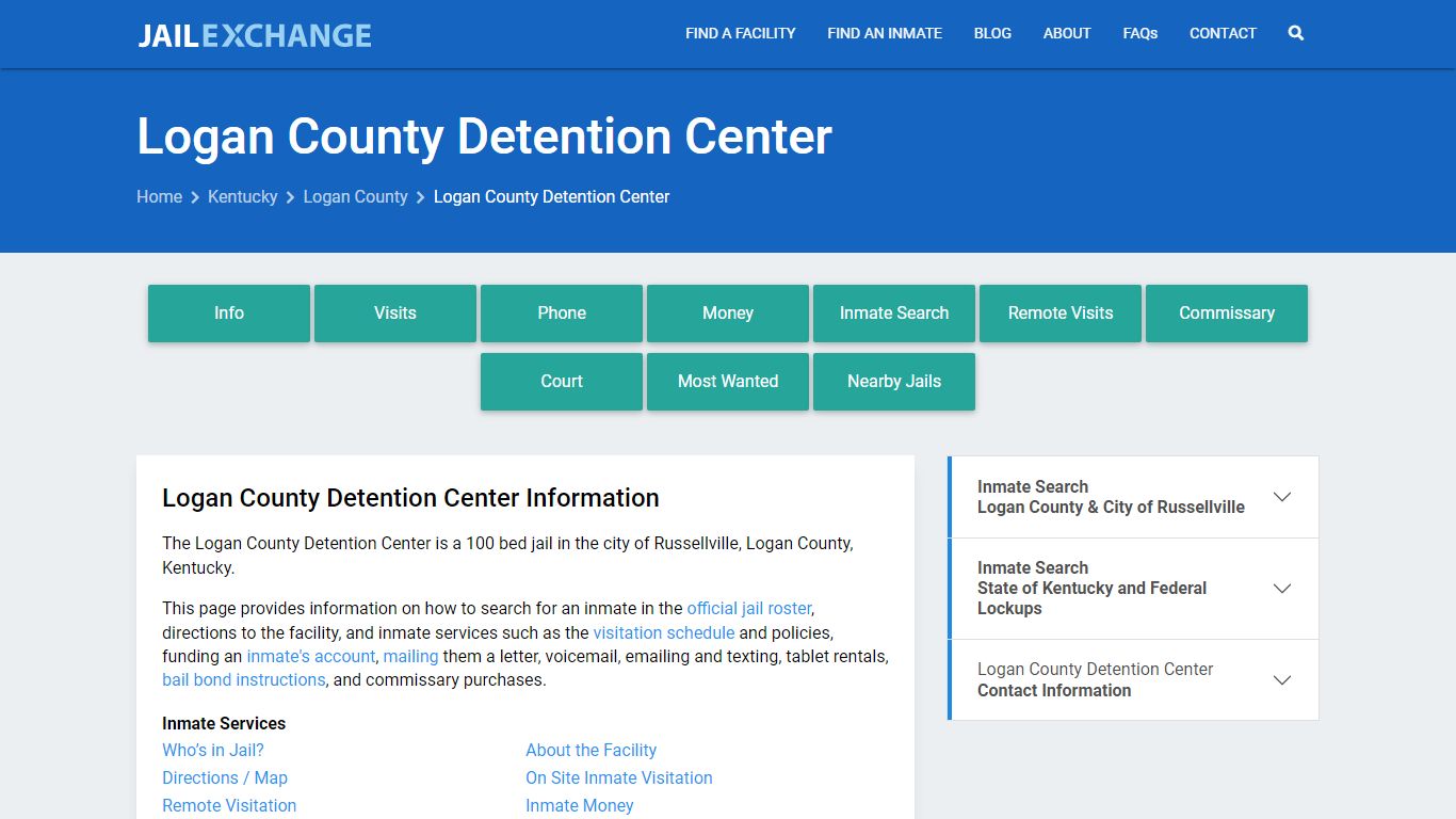 Logan County Detention Center, KY Inmate Search, Information