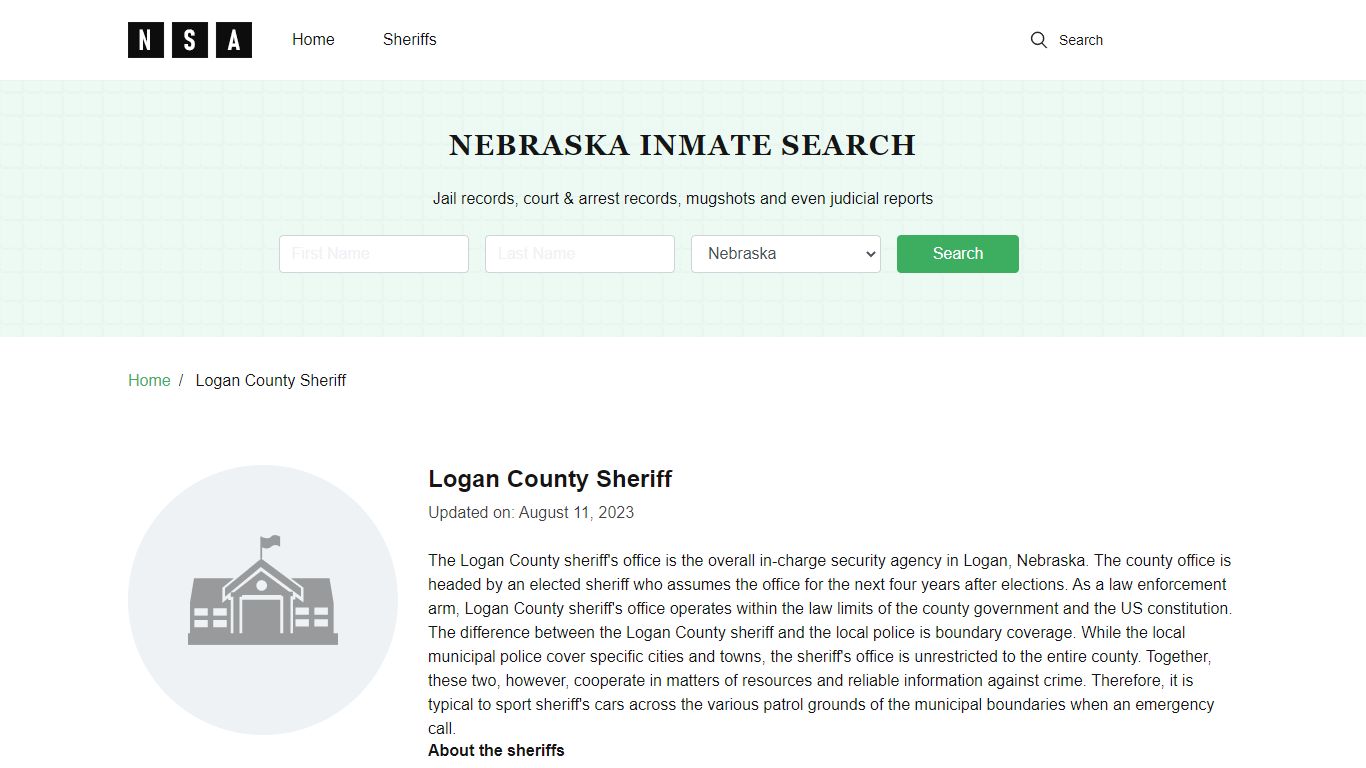 Logan County Sheriff, Nebraska and County Jail Information