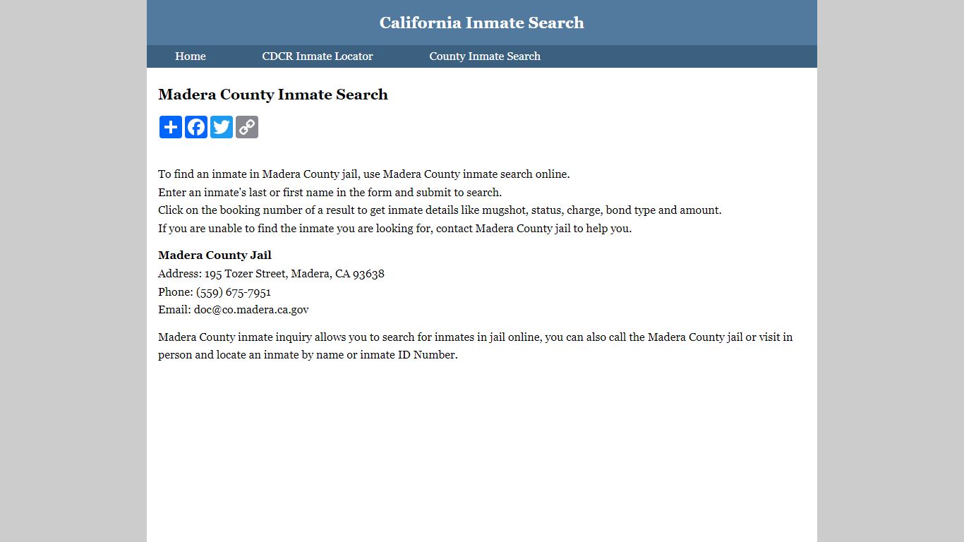 Madera County Inmate Search