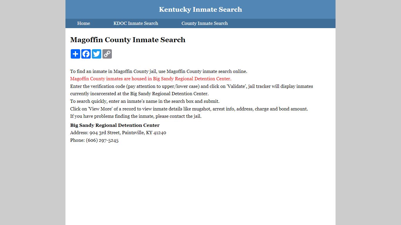 Magoffin County Inmate Search