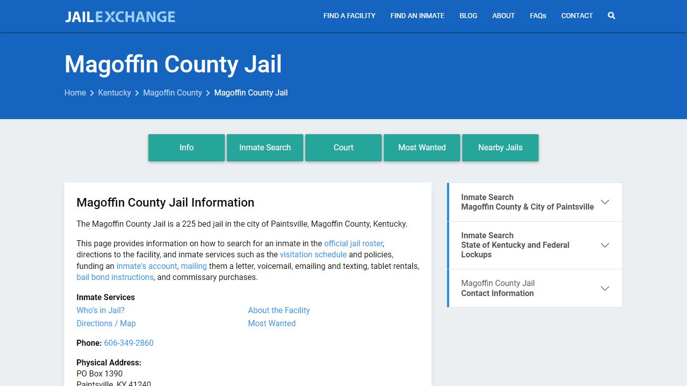 Magoffin County Jail, KY Inmate Search, Information