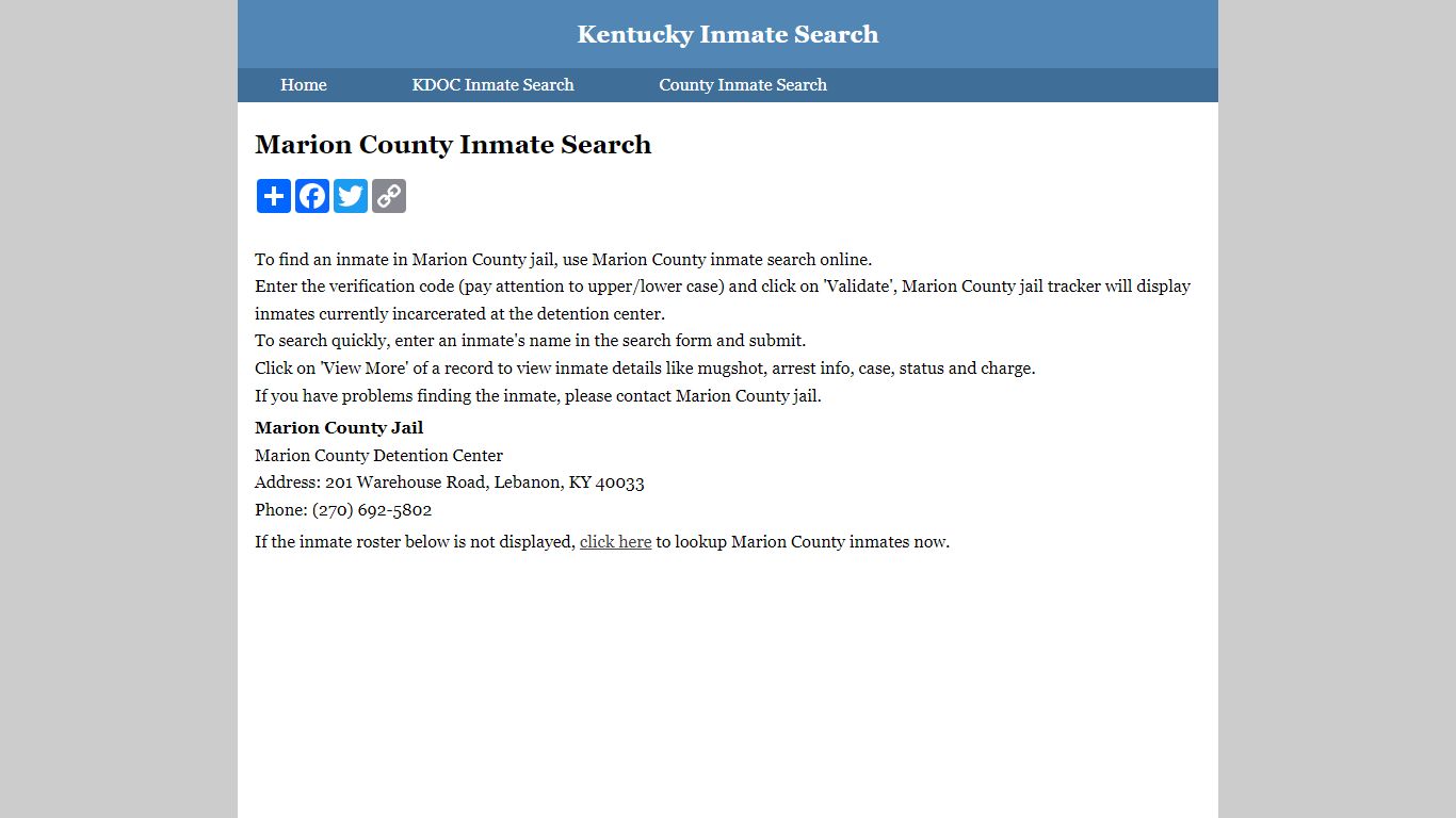 Marion County Inmate Search