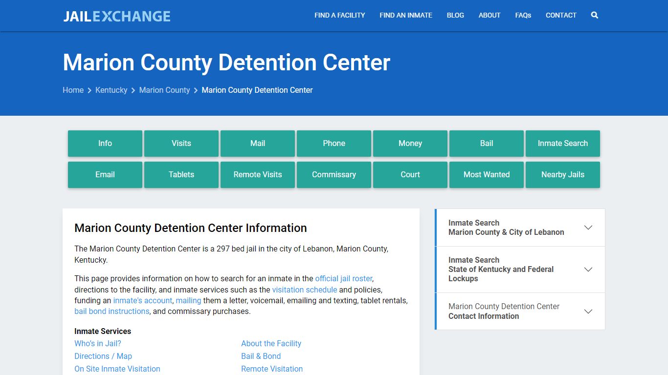 Marion County Detention Center, KY Inmate Search, Information