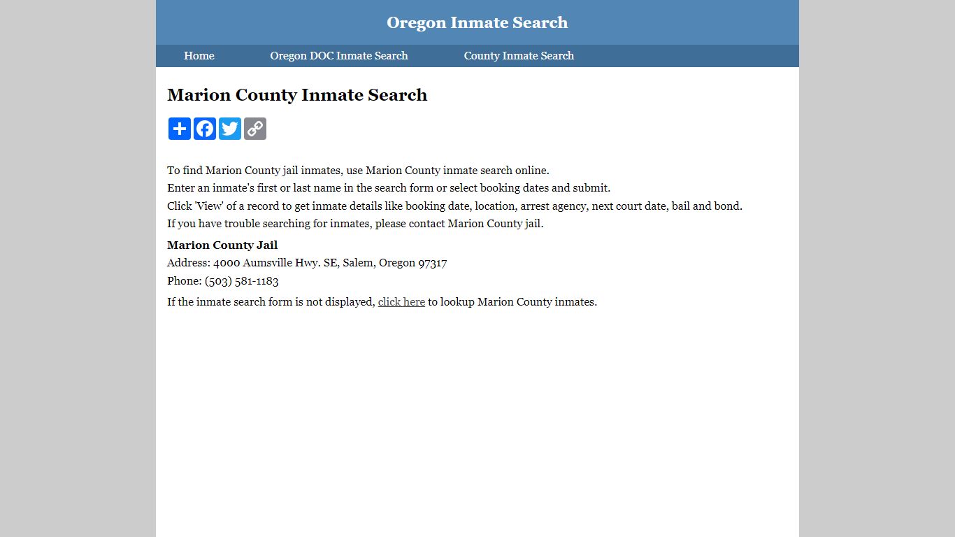 Marion County Inmate Search