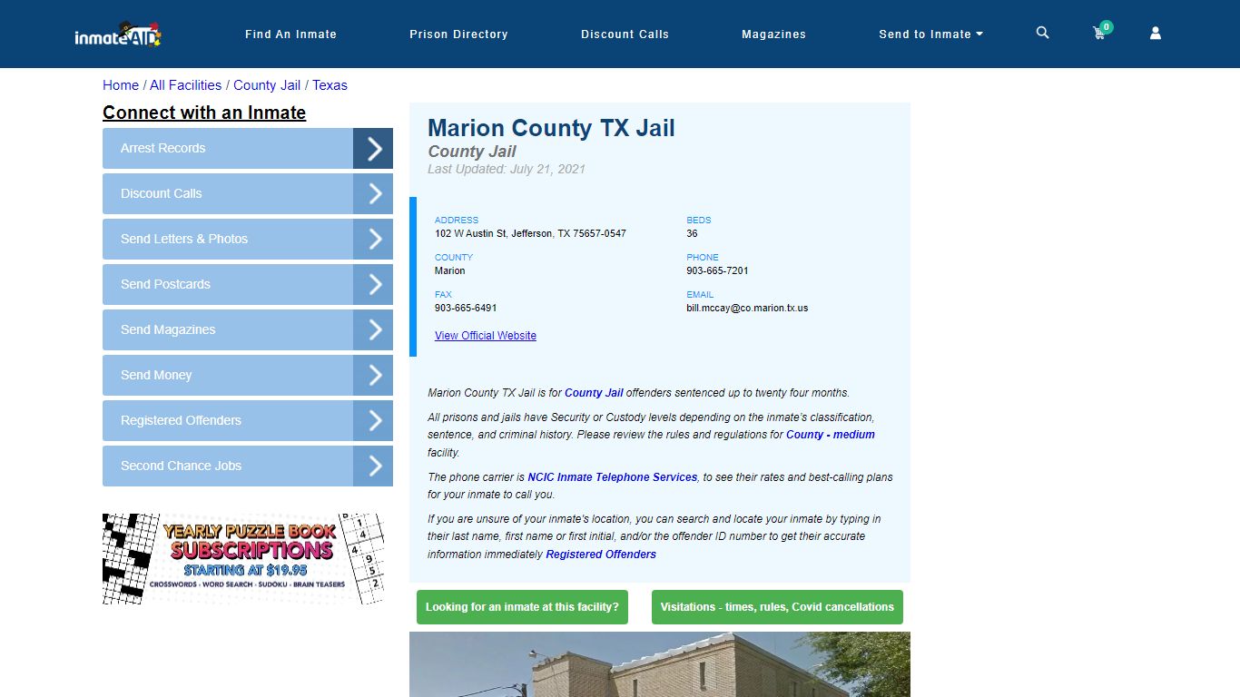 Marion County TX Jail - Inmate Locator - Jefferson, TX