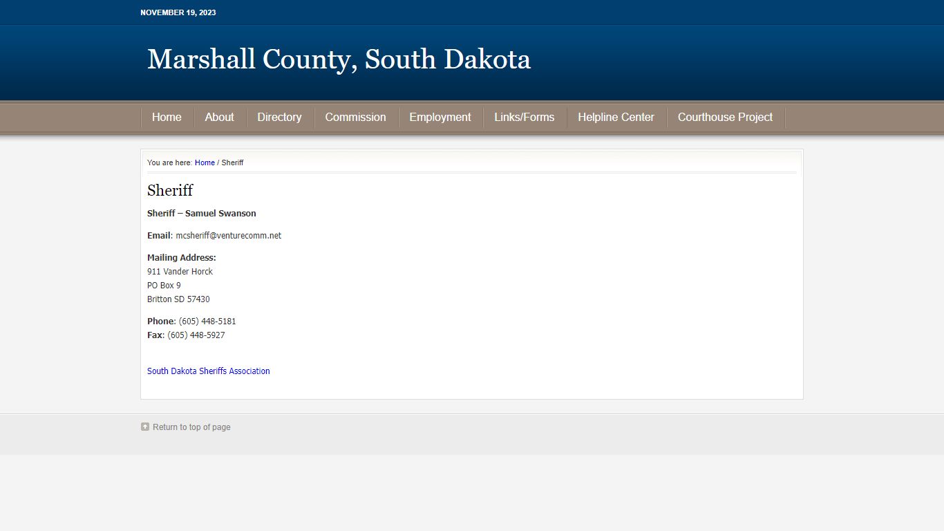 Sheriff - Marshall County, South Dakota