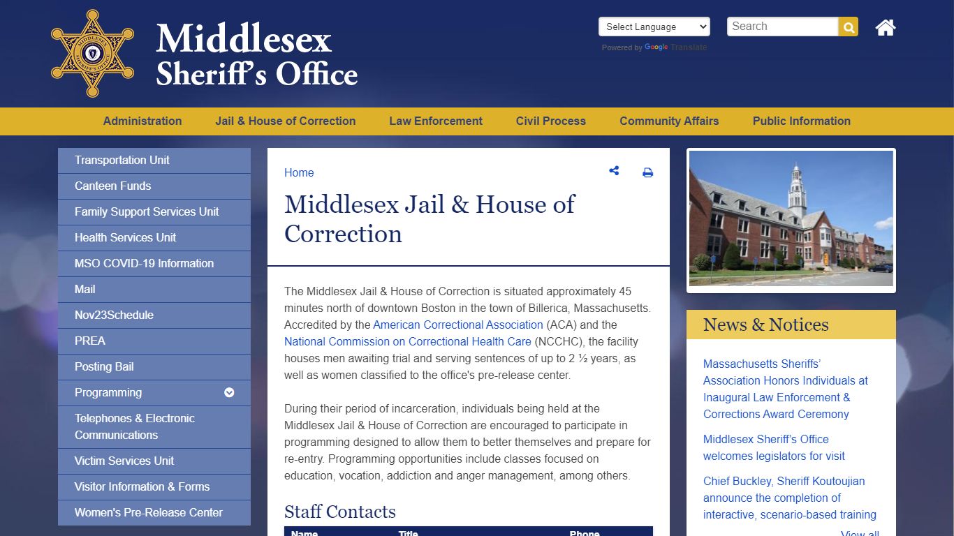 Middlesex Jail & House of Correction | Middlesex Sheriff