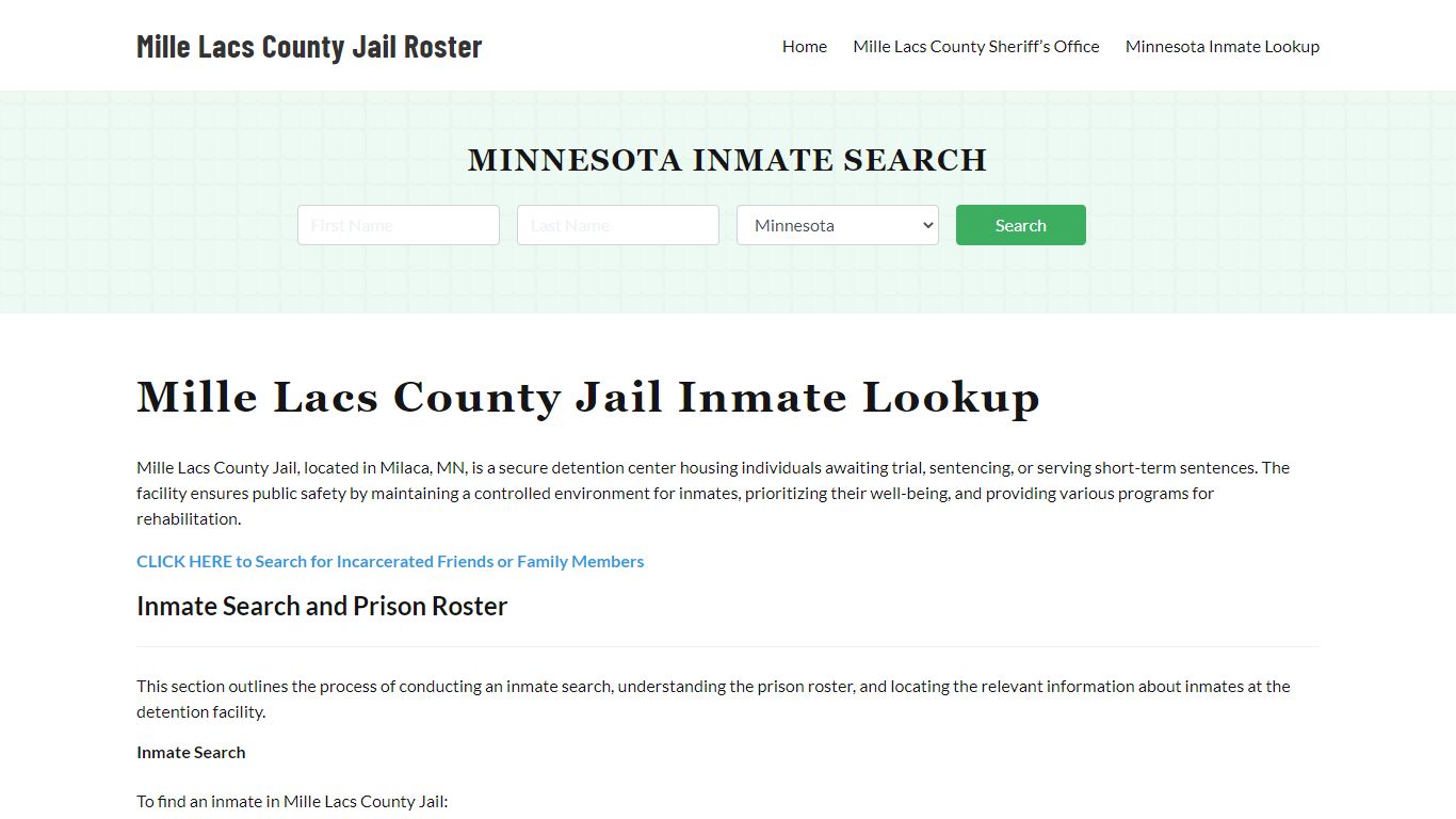 Mille Lacs County Jail Roster Lookup, MN, Inmate Search