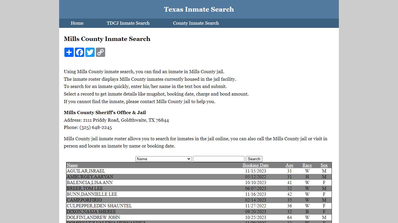 Mills County Inmate Search