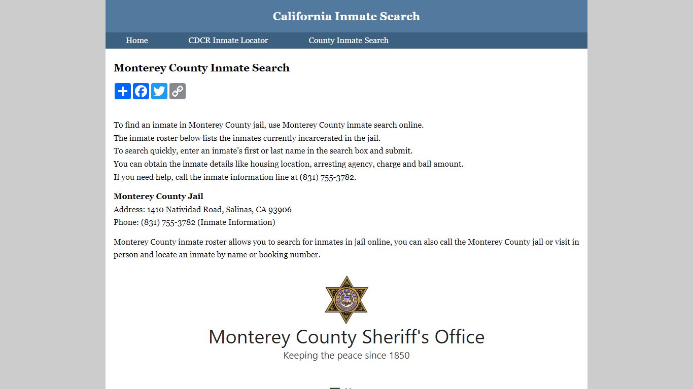 Monterey County Inmate Search