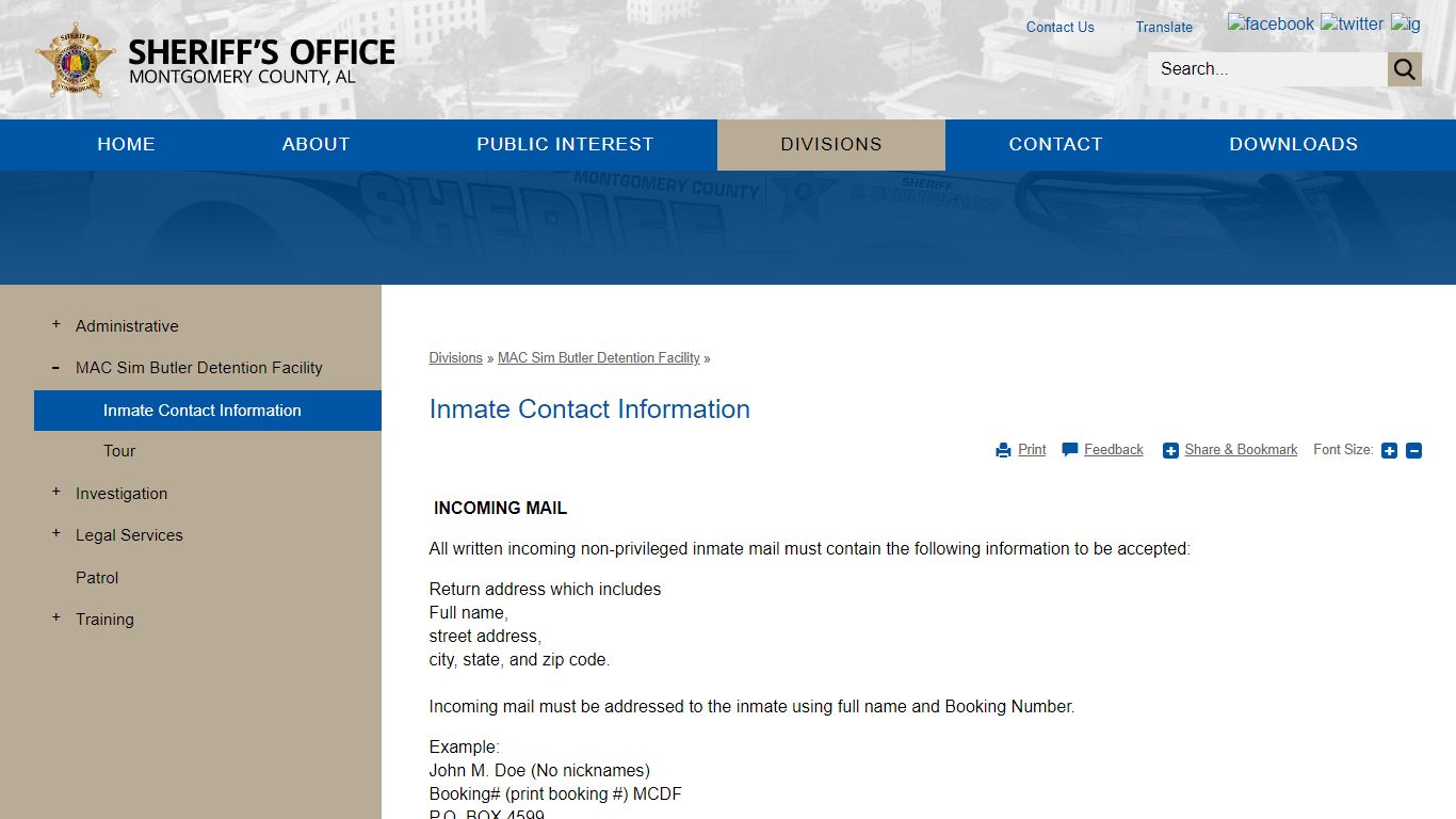 Inmate Contact Information | Montgomery County Sheriff, AL