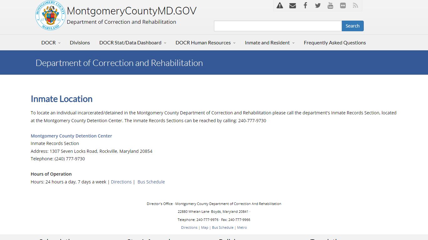 MONTGOMERY COUNTY, MD - DEPARTMENT OF CORRECTION AND REHABILITATION ...