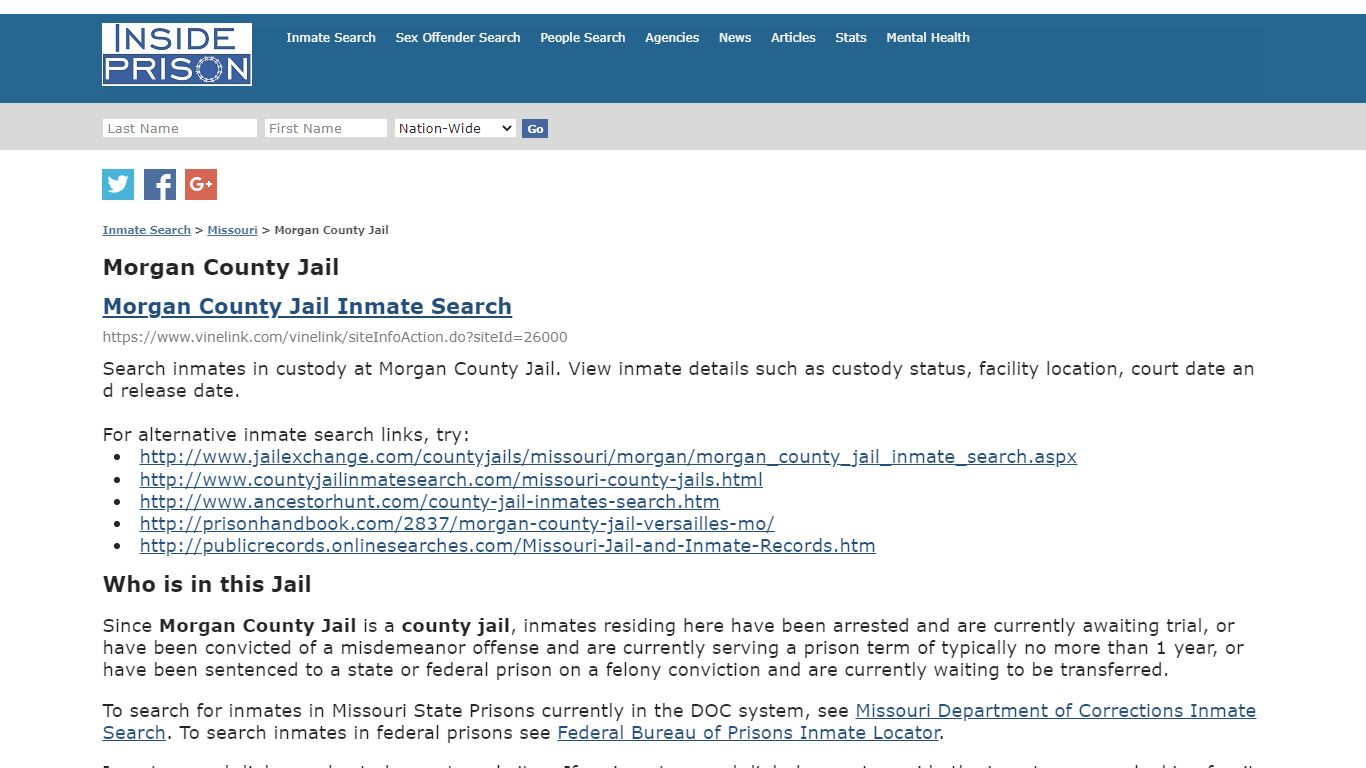 Morgan County Jail - Missouri - Inmate Search - Inside Prison