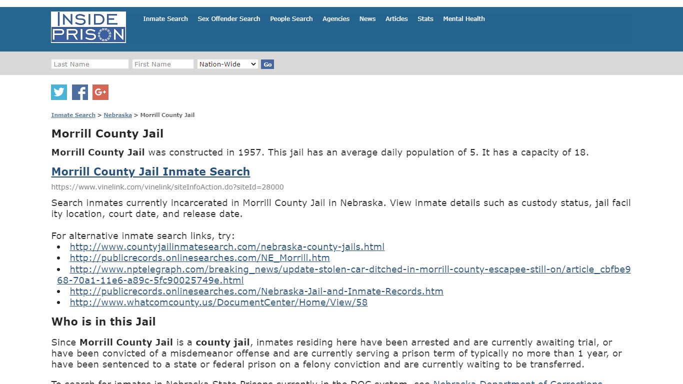 Morrill County Jail - Nebraska - Inmate Search - Inside Prison