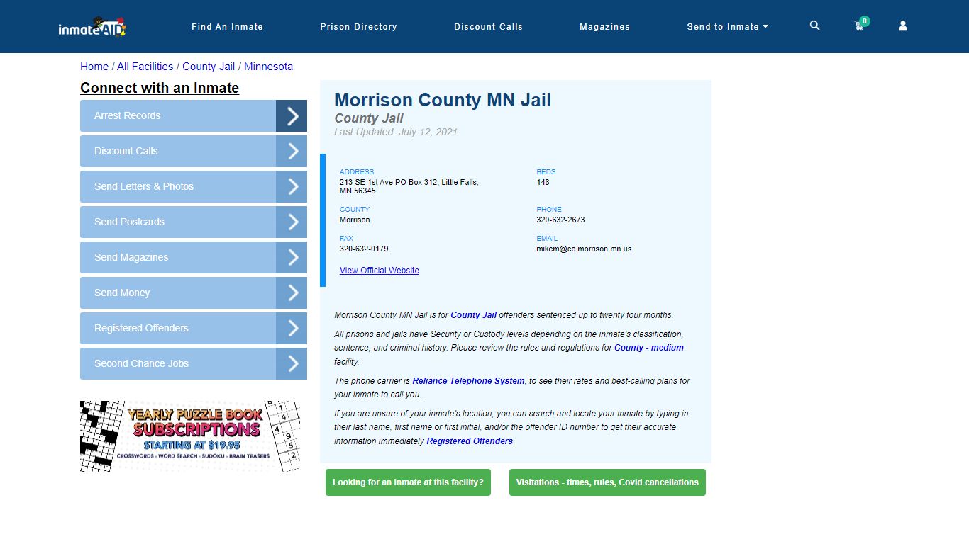 Morrison County MN Jail - Inmate Locator - Little Falls, MN