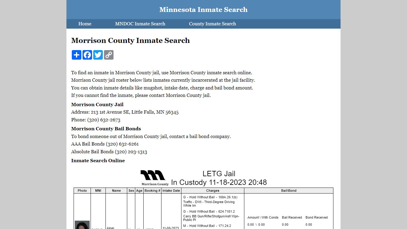 Morrison County Inmate Search