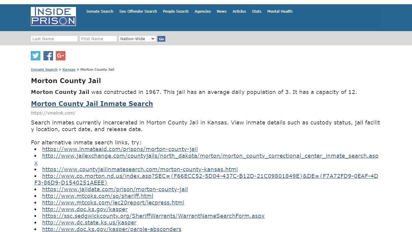 Morton County Jail - Kansas - Inmate Search - Inside Prison