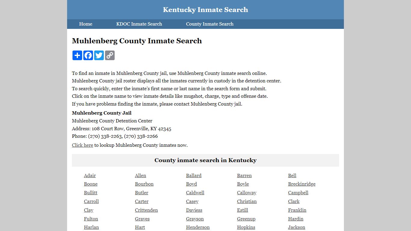 Muhlenberg County Inmate Search