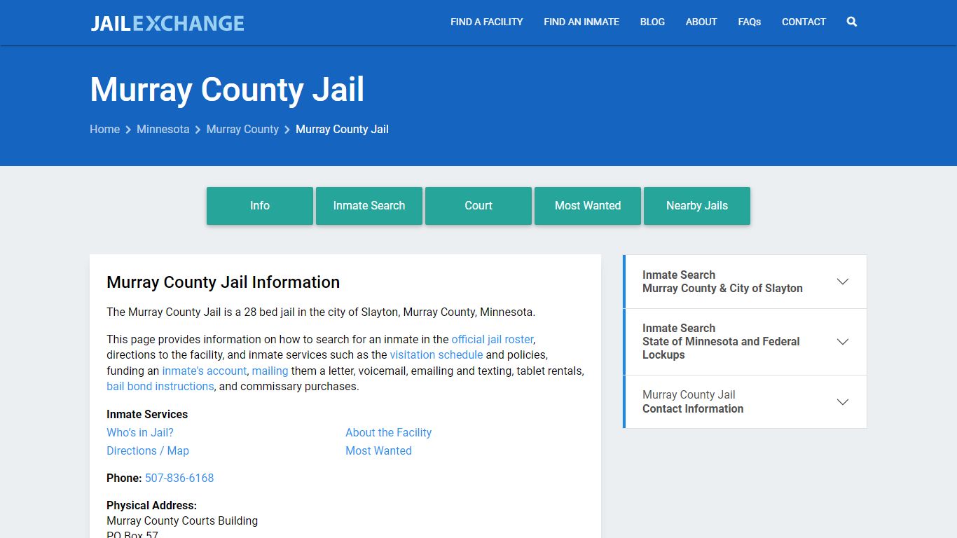 Murray County Jail, MN Inmate Search, Information