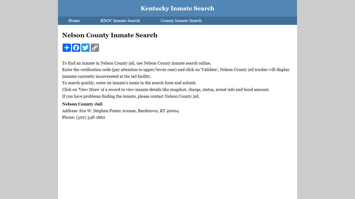 Nelson County Inmate Search