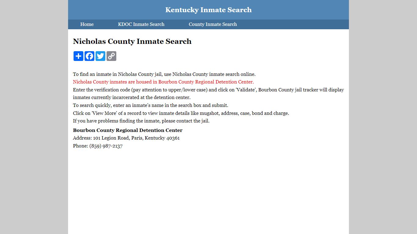 Nicholas County Inmate Search