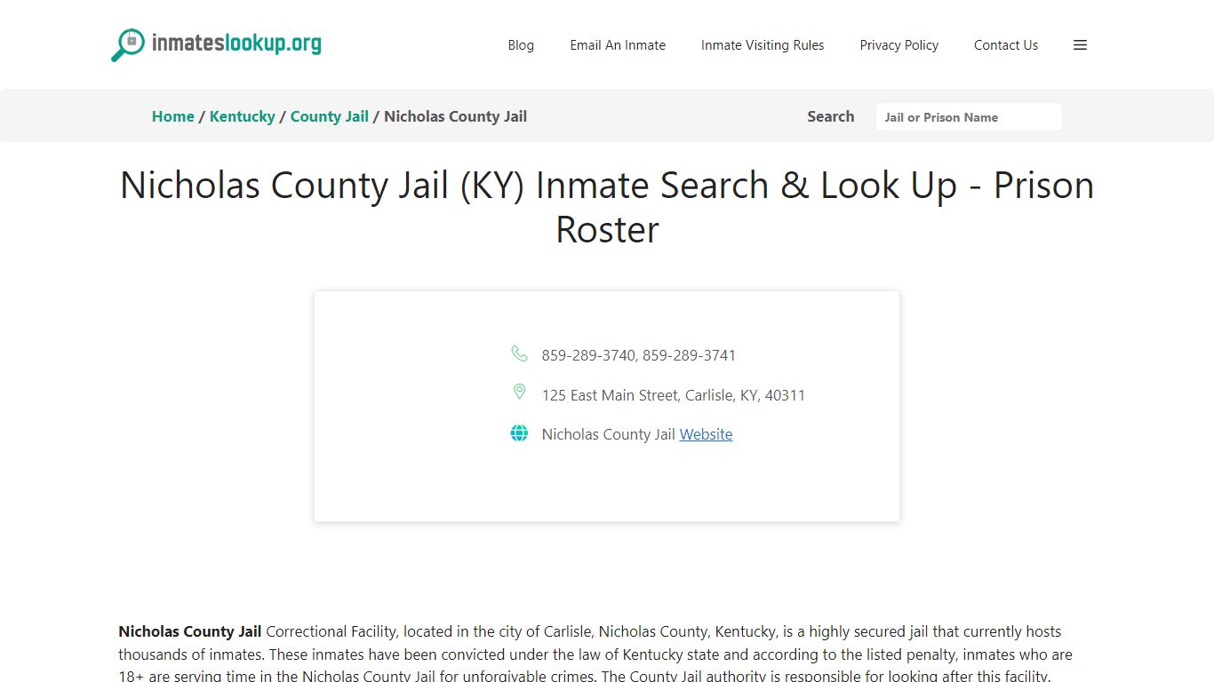 Nicholas County Jail (KY) Inmate Search & Look Up - Prison Roster