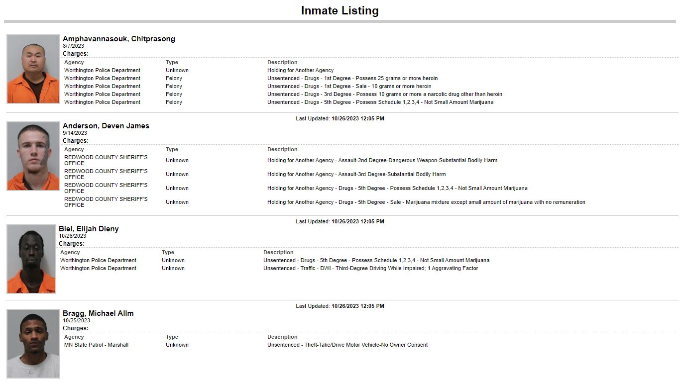 Inmate Listing - Nobles County, Minnesota