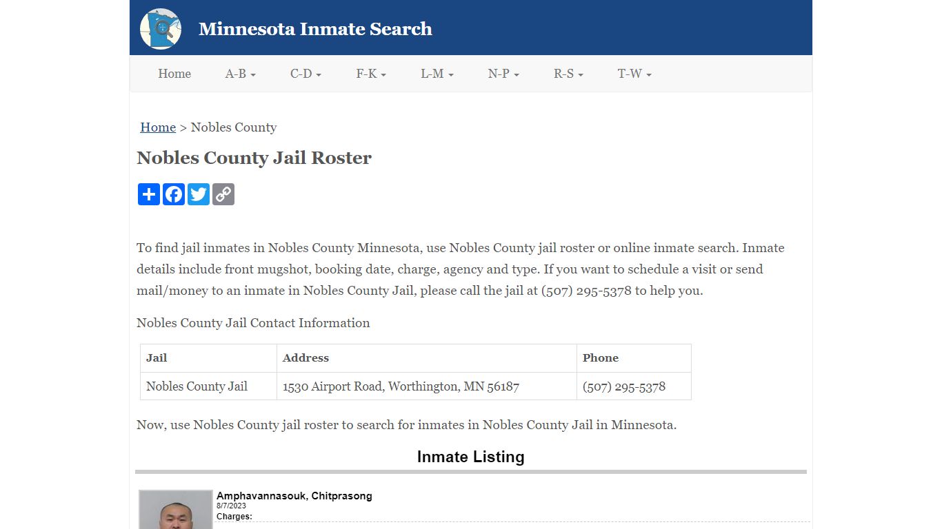 Nobles County Jail Roster - Minnesota Inmate Search