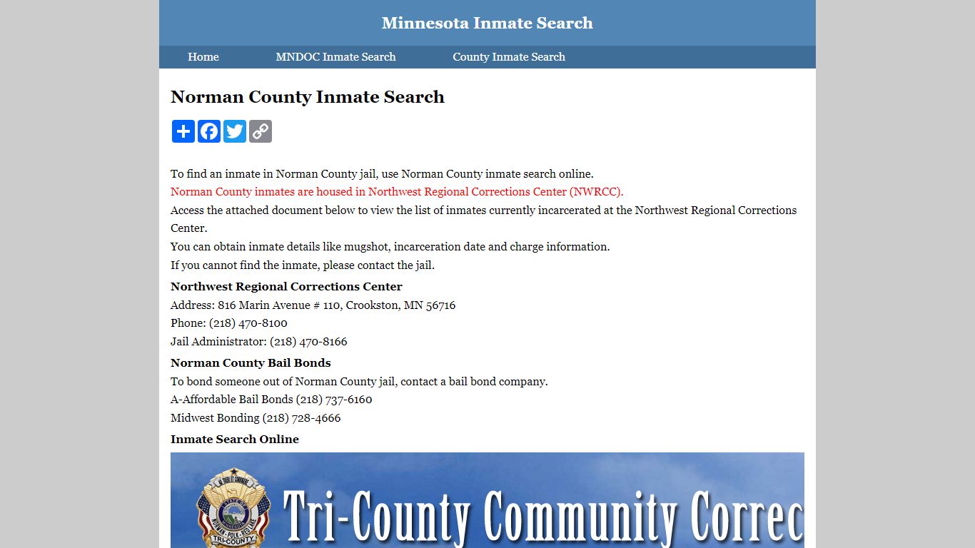 Norman County Inmate Search