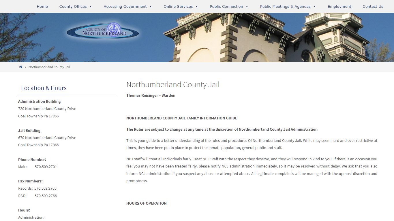 Northumberland County Jail – County of Northumberland