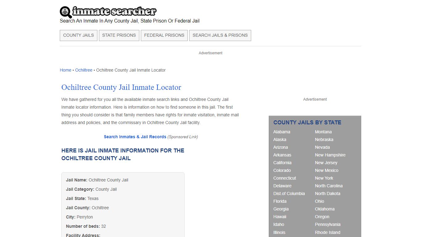 Ochiltree County Jail Inmate Locator - Inmate Searcher