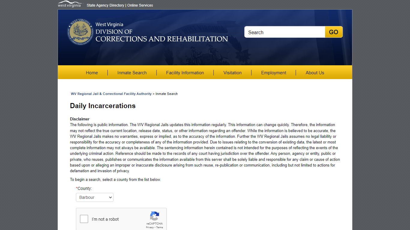 Active Inmate by Sentencing County or Institution - OIS Search