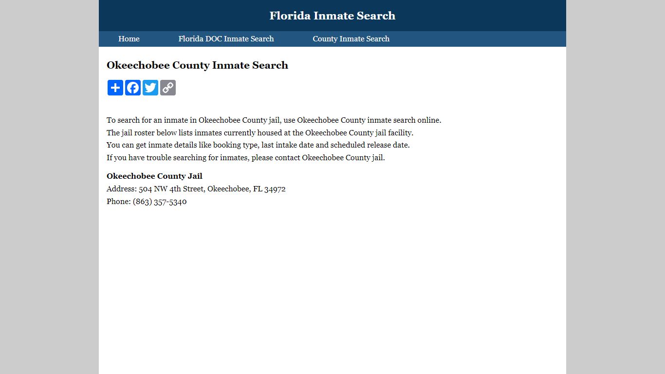 Okeechobee County Inmate Search