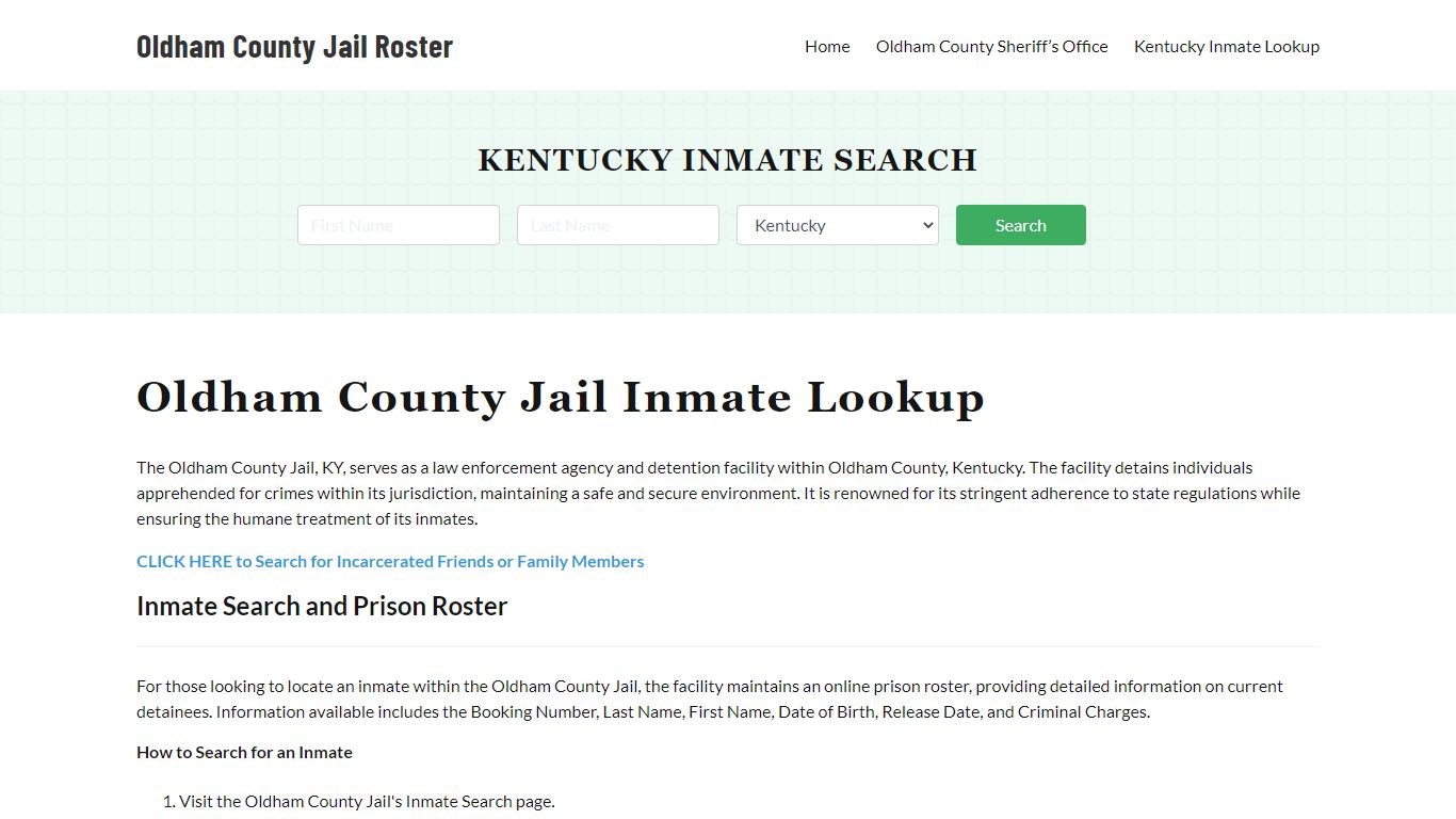 Oldham County Jail Roster Lookup, KY, Inmate Search