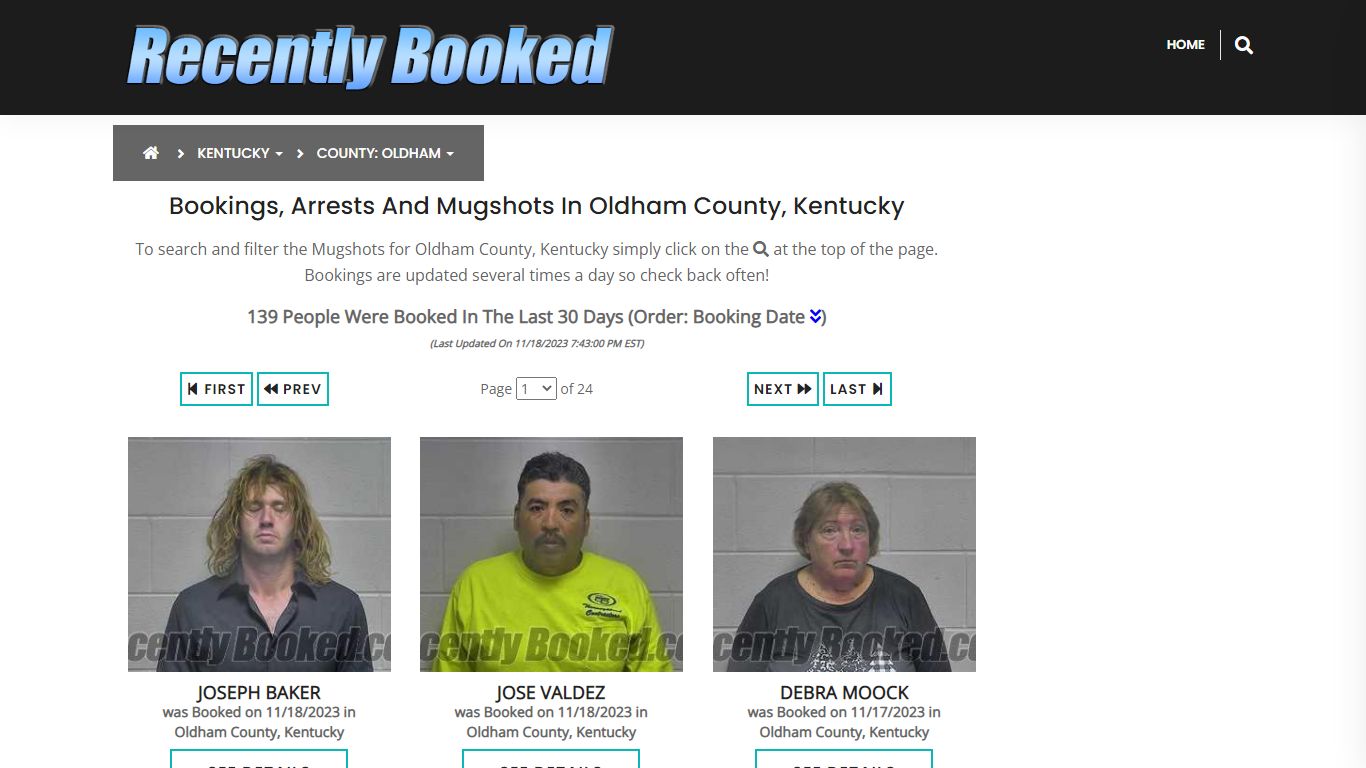 Bookings, Arrests and Mugshots in Oldham County, Kentucky