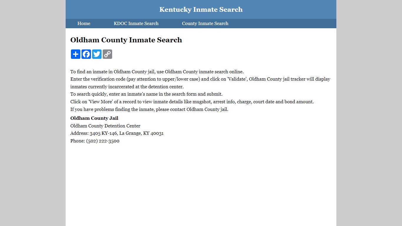 Oldham County Inmate Search