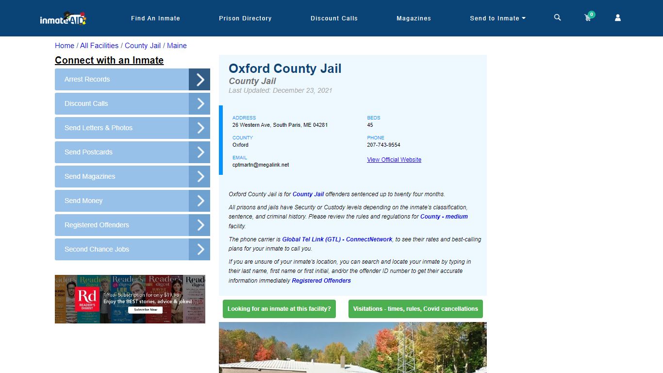 Oxford County Jail - Inmate Locator - South Paris, ME