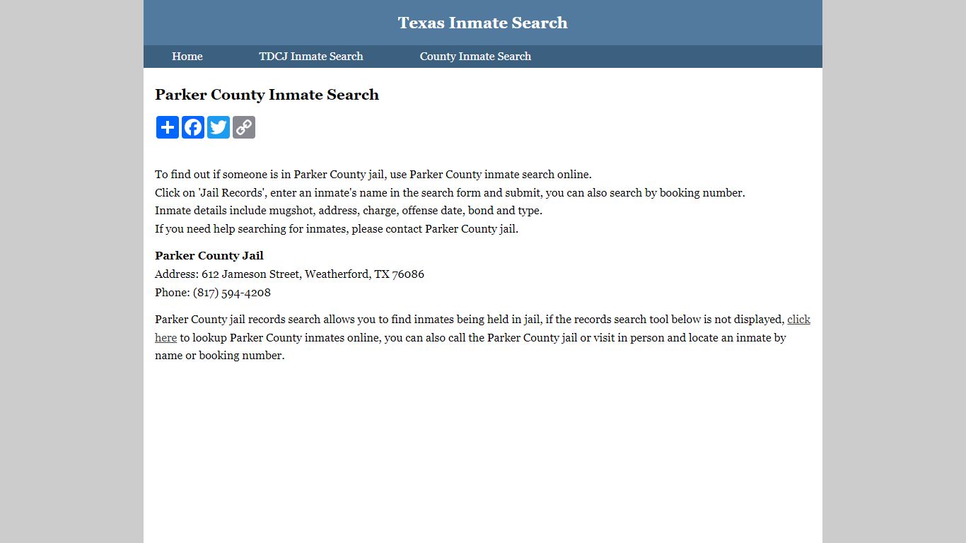 Parker County Inmate Search