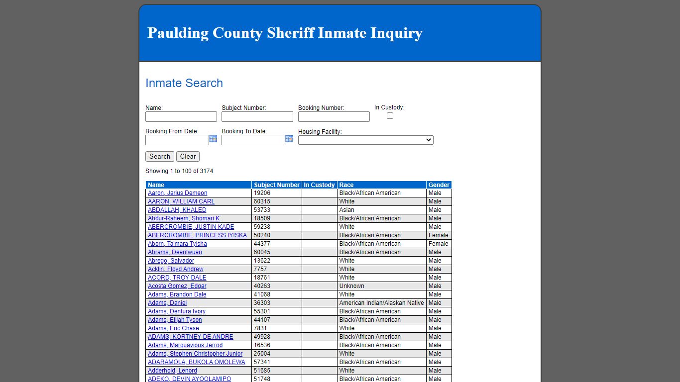 Inmate Search - Paulding County, Georgia