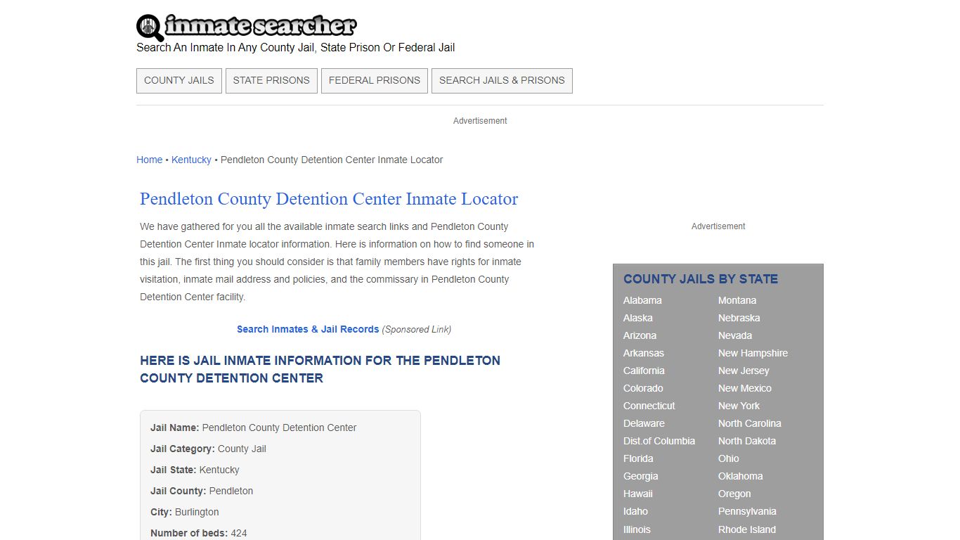 Pendleton County Detention Center Inmate Locator - Inmate Searcher