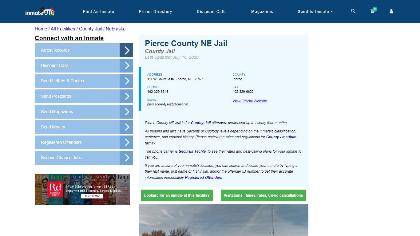 Pierce County NE Jail - Inmate Locator - Pierce, NE