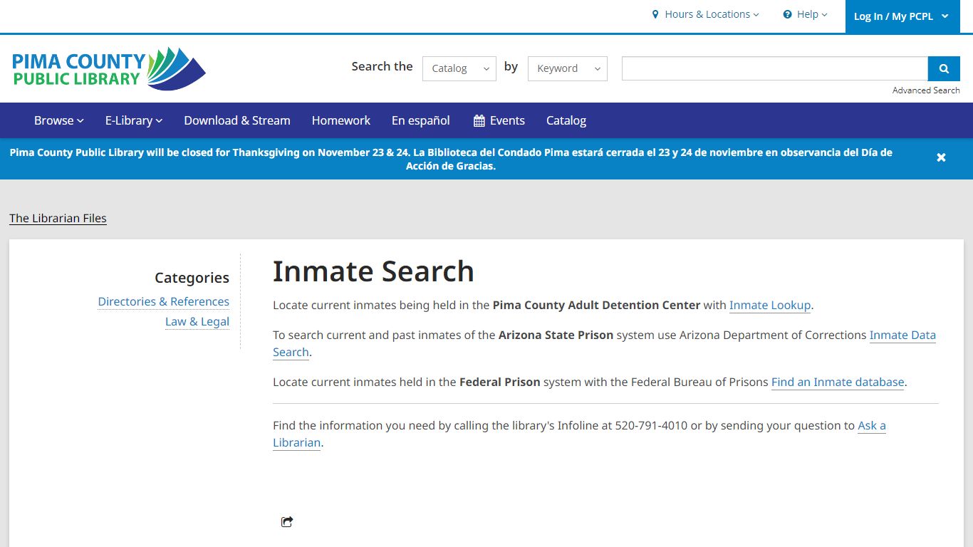 Inmate Search | Pima County Public Library