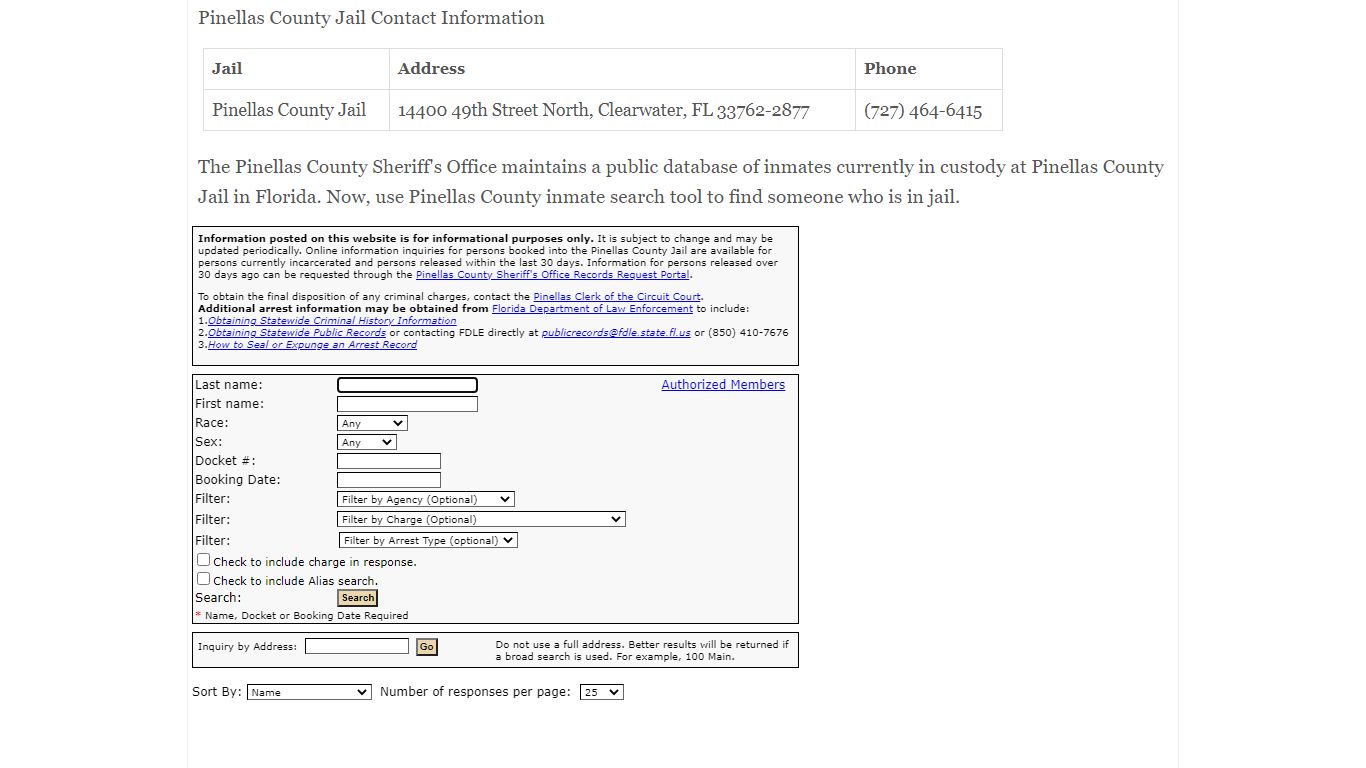 Pinellas County Jail Inmate Search