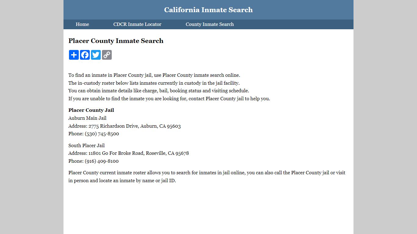 Placer County Inmate Search