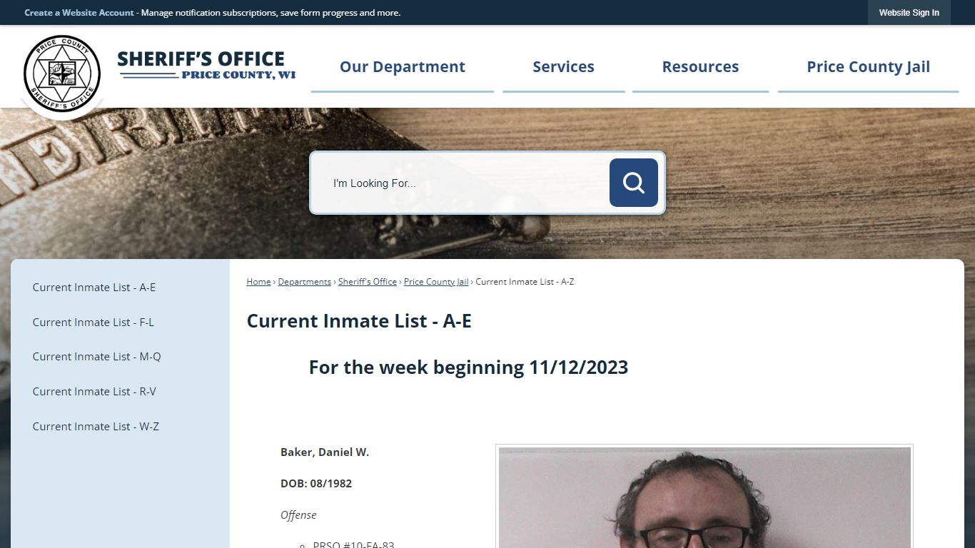 Current Inmate List - A-E | Price County, WI - Official Website
