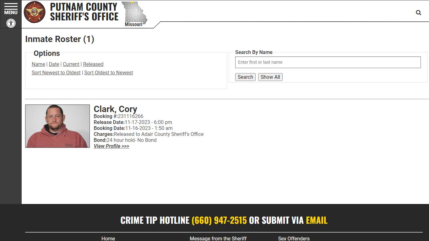 Inmate Roster - Putnam County MO Sheriff's Office