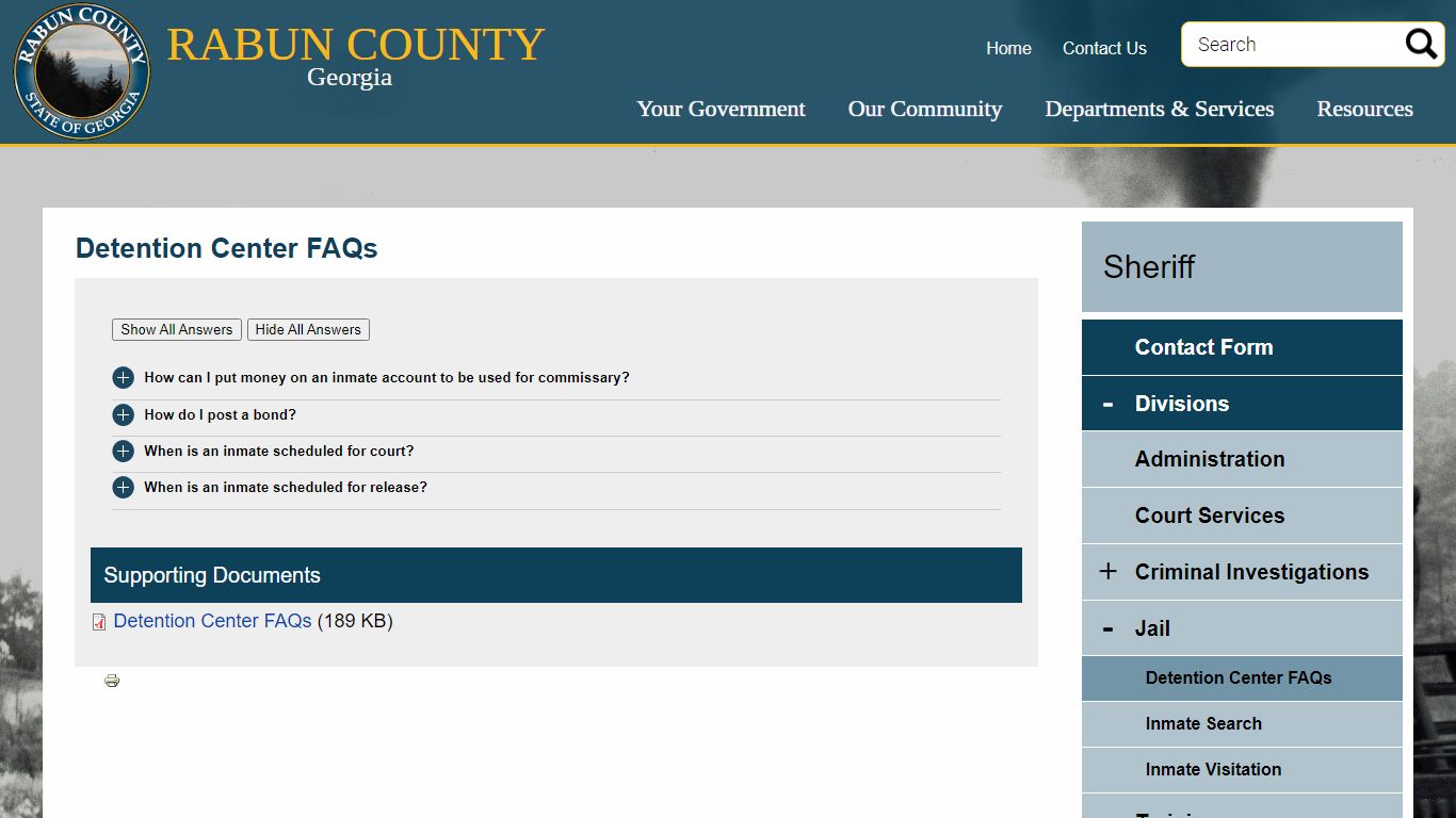 Detention Center FAQs | Rabun County Georgia