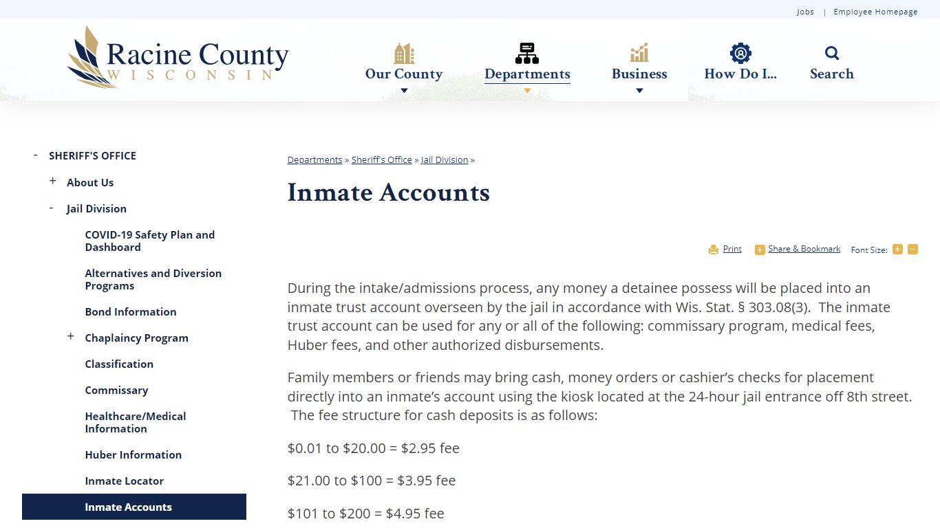 Inmate Accounts | Racine County, WI